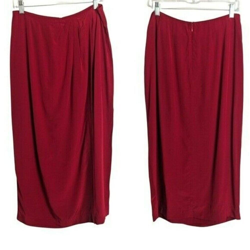 Silk Vintage 90's Faux Wrap Midi/Maxi Skirt Red Women's Size 12*